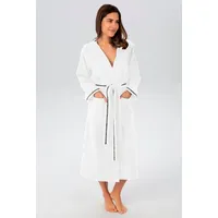 bruno banani Damenbademantel Danny, ideal für Sauna & Spa, Hotelbademantel, Morgenmantel, Langform, Microfaser, Kapuze, Gürtel, mit Logostreifen, aus 100% Baumwolle, XS-3XL weiß XXXL | 125 cm