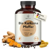 BIONUTRA© Bio Kurkuma Kapseln mit schwarzem Pfeffer, 270 Stück à 750 mg hochdosiert, vegan & ohne Zusätze, Rückstandskontrolliert, Deutsche Herstellung aus Kurkuma Bio und Pfeffer