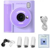 Docooler Kids Print Camera 1080P High-Clear Digital Camera Inkless Thermal Printer with Print Paper & 32G Card Gifts for Girls and Boys (Lila)
