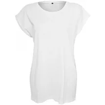 Build Your Brand Damen T-Shirt Ladies Extended Shoulder Tee, lang geschnittenes T-Shirt für Frauen, Baumwolle, White, XL - XL