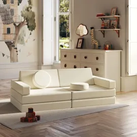 Tectake tectake® Spielsofa, 8-teilig, flexible Anordnung, Leinenbezüge, abnehmbar und waschbar, stapelbar