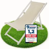 Melko Liegestuhl klappbar Strandstuhl aus Holz Weiß/Beige Holzliege Garten Faltliege Gartenliege