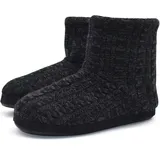 KuaiLu Herren Wolle Hausschuhe Stricken Künstliche Warme Indoor Stiefel rutschfest Alles Schwarz 48 EU - 48 EU