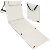 DETEX Strandmatte mit Rückenlehne Gepolstert Sonnenliege klappbar Uv-beständig Tasche Reißverschluss Kissen Tragegurt Garten Camping Picknick Liegematte 158x56cm