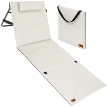 DETEX Strandmatte mit Rückenlehne Gepolstert Sonnenliege klappbar Uv-beständig Tasche Reißverschluss Kissen Tragegurt Garten Camping Picknick Liegematte 158x56cm