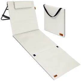 DETEX Strandmatte mit Rückenlehne Gepolstert Sonnenliege klappbar Uv-beständig Tasche Reißverschluss Kissen Tragegurt Garten Camping Picknick Liegematte 158x56cm