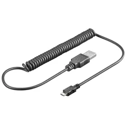 USB 2.0 Hi-Speed Spiral Kabel A Stecker  Micro B Stecker 1,0m - Farbe: schwarz