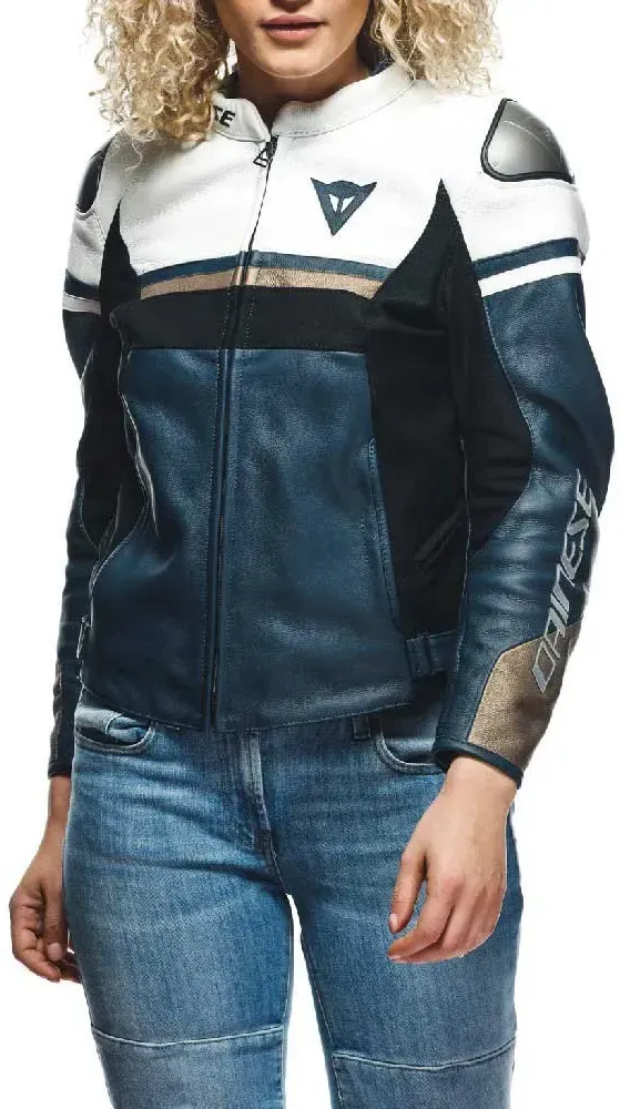 Dainese Outlet Rapida Lederjacke - Black Iris / White / Tibetan Plat - 40