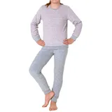 normann Frottee Pyjama langarm Bündchen Schlafanzug Herz - 71578 in Grau | Gr.: 134/140