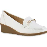 VAN HILL Damen Keilslippers Slippers Profil-Sohle Schuhe 841622, Farbe: Weiß, Größe: 38 - Weiß