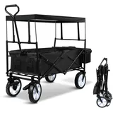 Randaco Bollerwagen Faltbar Mit Dach Handwagen Transportwagen, Strandwagen, Klappbar, Vollgummi-reifen, Bis 80 Kg, Mit Bremsen + Tragetasche - Gartenwagen