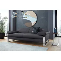 2-Sitzer W.SCHILLIG "finn", grau (antracite s37), B:210cm H:71cm T:106cm, Flachgewebe S22 (100% Polyester), Stoff S37 (100% Polyester), Longlife Xtra-Leder Z59: Glattleder mit modischer Prägung. Hautstärke 0, 9 - 1, 1 mm, Sofas, German Design Award 2016, Fußgestell Chrom glänzend, Breite 210 cm
