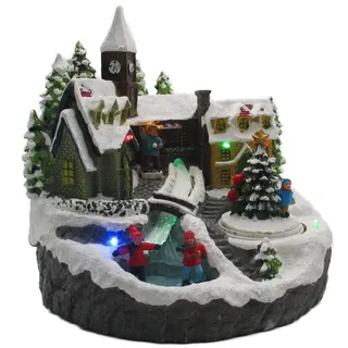 Bonetti LED Winterdorf mit drehendem Element, Weihnachtsdeko mit bunter Beleuchtung, detailgetreu gefertigt, Bachlauf mit Farbwechsel (Tanne)