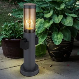 GLOBO Stehleuchte mit Steckdose anthrazit Sockelleuchte Edelstahl Steckdosensäule mit Licht, rauch, Fernbedienung dimmbar, 1x RGB LED 8,5w 806lm, Dxh 7,6x45 cm, 3er Set