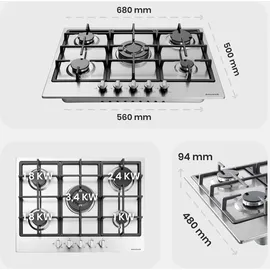 Arebos Gaskochfeld 5 Flammen