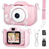 Kinderkamera, Kamera Kinder für 3 4 5 6 7 8 Jahre, HD Kinder Digitalkameras, Kinder-Selfie-Kamera Weihnachten Geburtstag Geschenke für Mädchen und Jungen 3-12 - 32G SD-Karte inklusive (Pink)