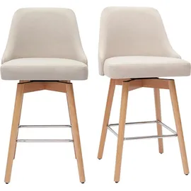 miliboo Skandinavische Barhocker aus beigem Stoff und massivem Buchenholz H65 cm (2er-Pack) Hasta
