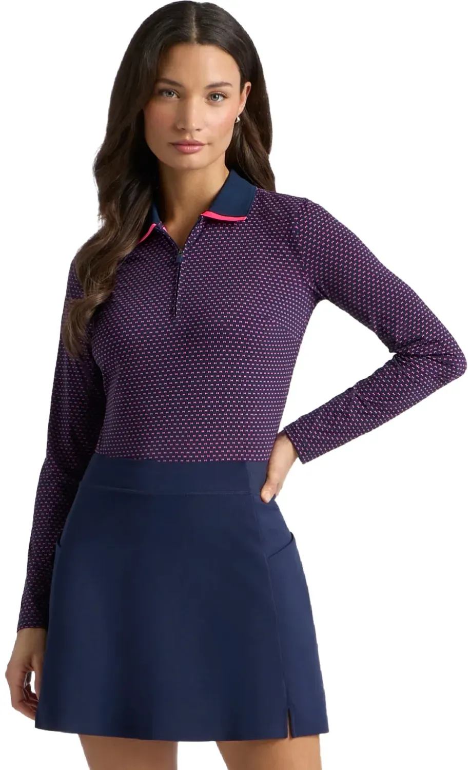G/FORE Polo Geo 2 Silky Tech Nylon, langarm, navy/pink