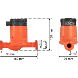 Vevor Heizungspumpe 6 m Förderhöhe, Umwälzpumpe, 220 V, 45 W, 60 L/min, hocheffiziente Umwälzpumpe, automatische Wasserumwälzpumpe, 1-1/2 Zoll...