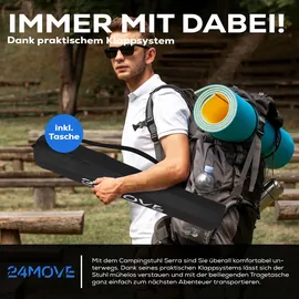 24move 24MOVE® Campingstuhl Faltstuhl, 2er Set, schwarz, mit Getränkehalter und Tragetasche Outdoor, faltbar max. 100kg, Anglerstuhl, Klappstuhl