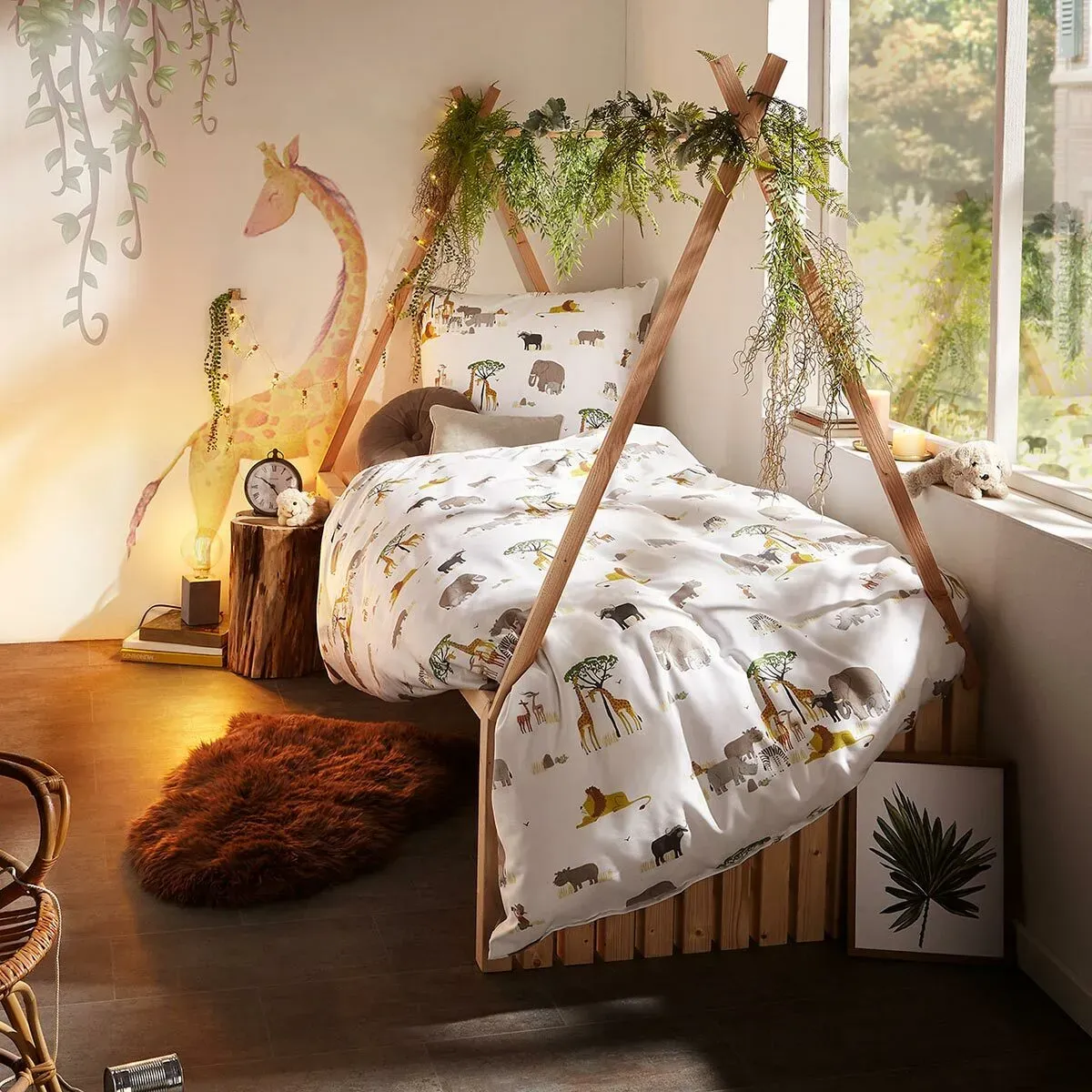 Lorena Mako-Satin Bettwäsche Safari 100x135 cm + 40x60 cm - weiß;braun;grau
