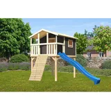 Karibu Stelzenhaus Benjamin Set Terragrau Holzrampe Rutsche 3 m Blau