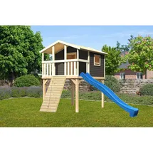 Karibu Stelzenhaus Benjamin Set Terragrau Holzrampe Rutsche 3 m Blau