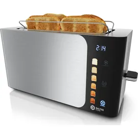 Balter Toaster 4 Scheiben, Langschlitz, Edelstahl, Brötchenaufsatz, LCD Display, Auftaufunktion, Brotzentrierung, Krümelschublade TS-44 Silber
