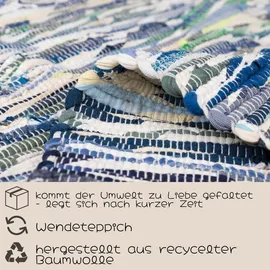 OTTO home Teppich OTTO HOME "Bente", blau (grau, blau mix), B:120cm H:10mm L:170cm, Baumwolle, Polyester, Teppiche, Teppich, Handweb Teppich, 90% Baumwolle, handgewebt, Scandi