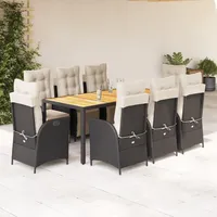 VidaXL 9-tlg. Garten-Essgruppe mit Kissen Schwarz Poly Rattan