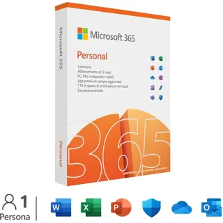 Microsoft 365 Single (Inklusiv Microsoft Defender), 1 Nutzer, Mehrere PCs/Macs, Tablets und mobile Geräte, 1 Jahresabonnement, Italienisch Box
