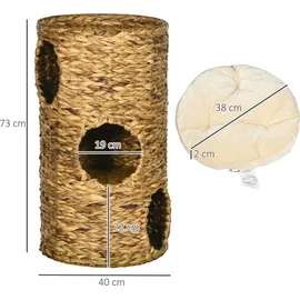 PawHut Kratzbaum Kratztonne mit 3 Höhlen Kissen
