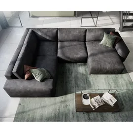 DeLife Wohnlandschaft Lanzo L 330x230 cm Lederimitat Vintage Anthrazit Recamiere variabel, Wohnlandschaften
