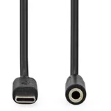 Nedis USB-C Adapter - USB 2.0 - USB-C Stecker - 3.5 mm Buchse - 1.00 m - Rund - Vernickelt - PVC - Schwarz