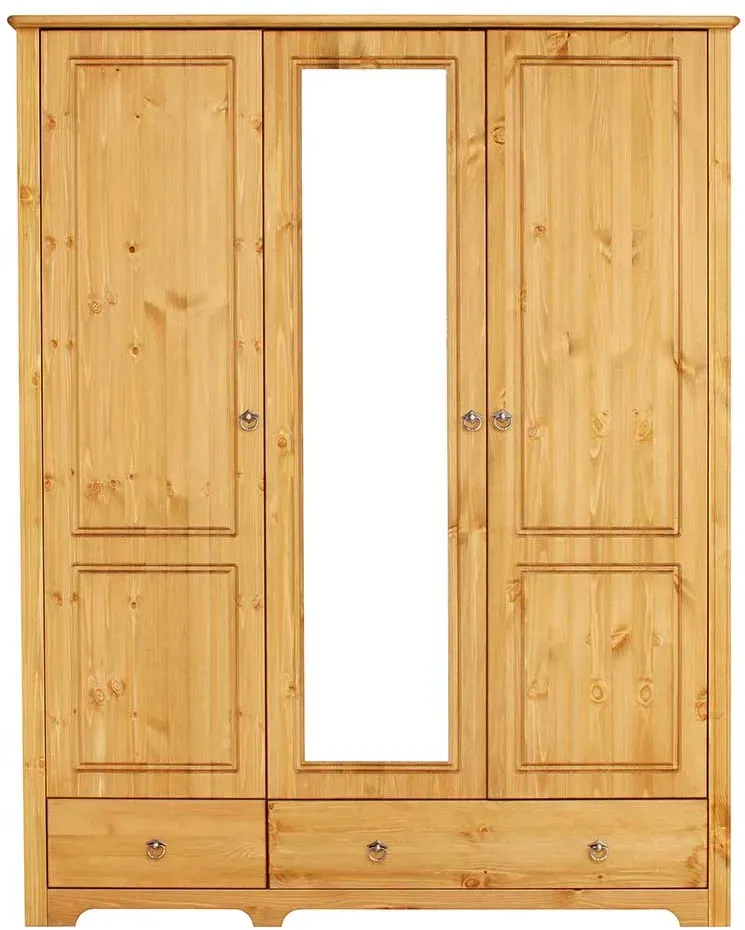 Massivholz Kleiderschrank - Kiefer gebeizt und geölt Spiegeltür