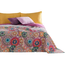 DecoKing 77160 Tagesdecke 170 x 210 cm Rosa/Violett/Weiß/Anthrazit