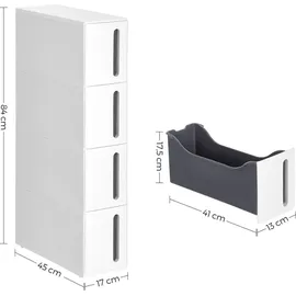 Songmics Nischenregal mit Rollen, Rollwagen mit 4 Schubladen, 17,3 cm breit, Badregal schmal, Rollregal, Küchenregal, PP-Kunststoff, platzsparend, 45,2 x x 84 cm, weiß-grau KFR008G01 Aufbewahrungsschrank für Badezimmer
