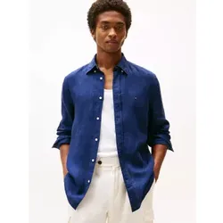Tommy Hilfiger für Herren. MW0MW34602 Mit marineblauen Pigmenten gefärbtes Leinenhemd (S), Lässig, Langarm