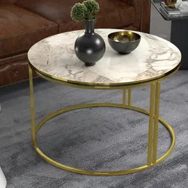 [en.casa] Aulum Weiß/Gold Marmor 50 x 80 x 50 cm