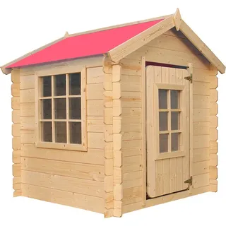 TIMBELA Kinderspielhaus aus Holz Spielhaus im Freien für Kinder - 111x113xH121 cm/0.9 m2 ohne Boden Dachfarbe rot)