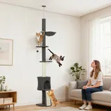 PawHut Kratzbaum Deckenhoch 200-240 cm höhenverstellbar mit Hängematte, Höhle
