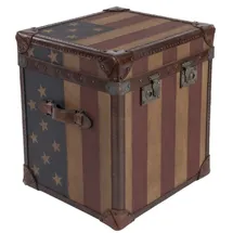 Casa Padrino Luxus Truhe USA Design Braun / Mehrfarbig 49 x 44 x H. 57 cm - Handgefertigte Echtleder Truhe im Kofferlook - Luxus Deko Accessoires