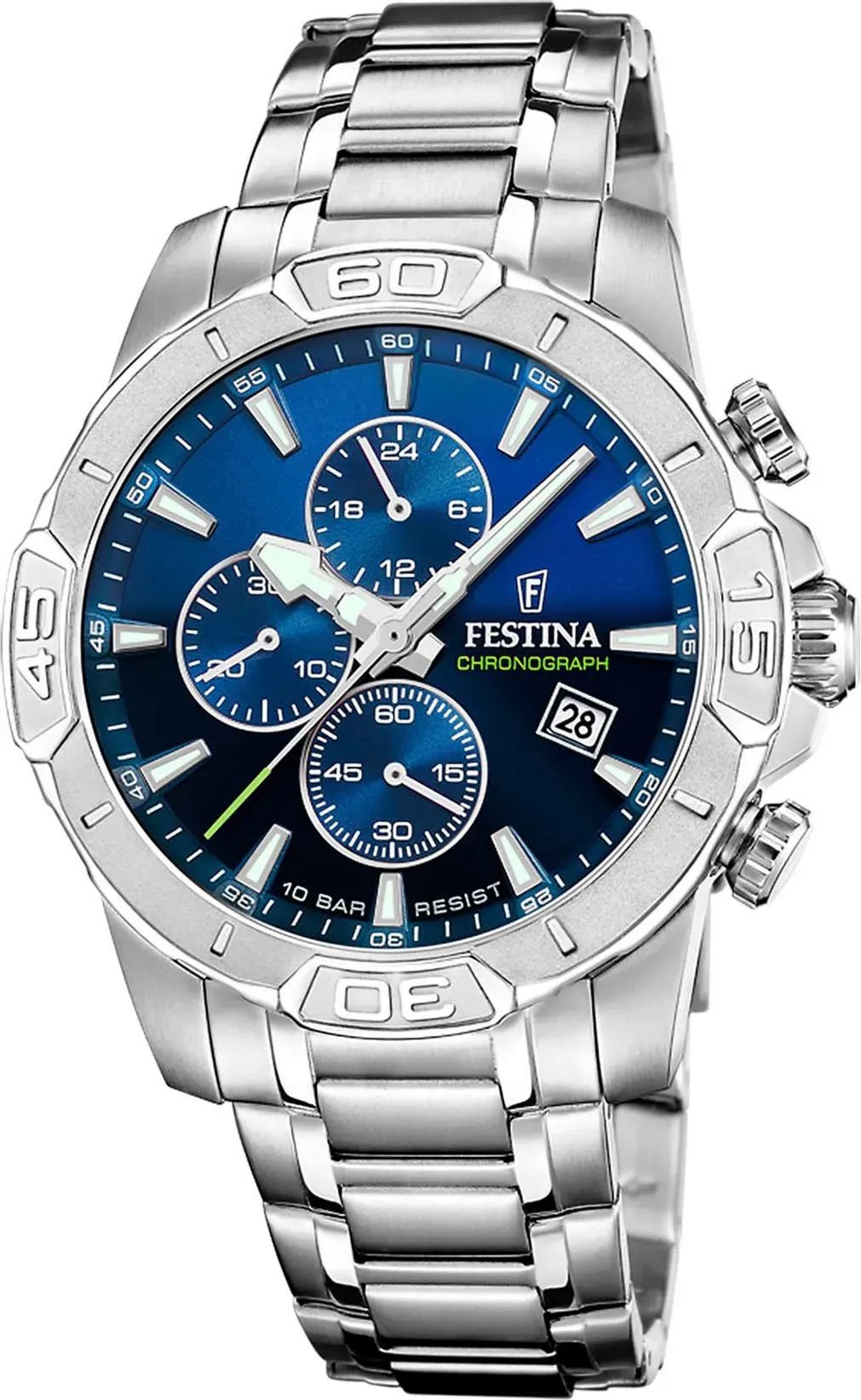 Chronograph FESTINA "Timeless Chronograph", silberfarben, blau, dunkelblau, Armbanduhren, Herren, Quarzuhr, Armbanduhr, Herrenuhr, Edelstahlarmband, analog, Tag