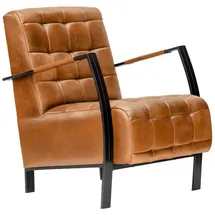 Massivmoebel24 Sessel Echtleder 64 x 83 x 76 cm Cognac mit Armlehnen und Metallbeinen