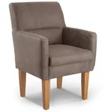 CAVADORE Diningsessel Kira / Polstersessel für Küche, Esszimmer oder Wohnküche in Lederoptik / Passend zur Küchengarnitur Kira / 66 x 96 x 71 / Hochwertiges Mikrofaser: Graubraun