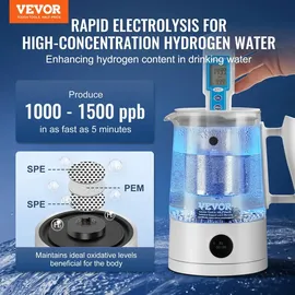 Vevor Wasserstoff-Wasserkrug-Generator, 1,5 L Wasserstoffgenerator-Wasserkocher mit Großer Kapazität, SPE- und PEM-Technologie, Wasserstoffreicher Wasserionisierer zum Aufbrühen von Kaffee oder Tee