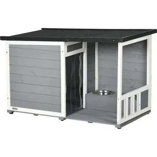 PawHut Hundehütte mit 2 Schüsseln, Outdoor Hundehaus Kleintierhaus für kleine Hunde mit Asphaltdach, für Draußen, Wetterbeständig, BxTxH: 103x62x66 cm