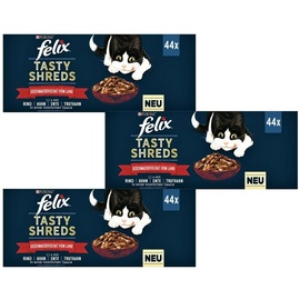 Felix 44 x 80g Tasty Shreds Geschmacksvielfalt vom Land Felix Katzenfutter nass
