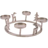 Spetebo - Alu Adventskranz silber mit 3D Figuren - 33 cm - Kerzenhalter aus Aluminium für 4 Stumpenkerzen oder Kugelkerzen - Tischdeko Advents Kerzen