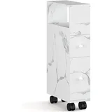 [en.casa] Nischenschrank auf Rollen Broreynna 66x15x33 cm Marmoroptik, weiß
